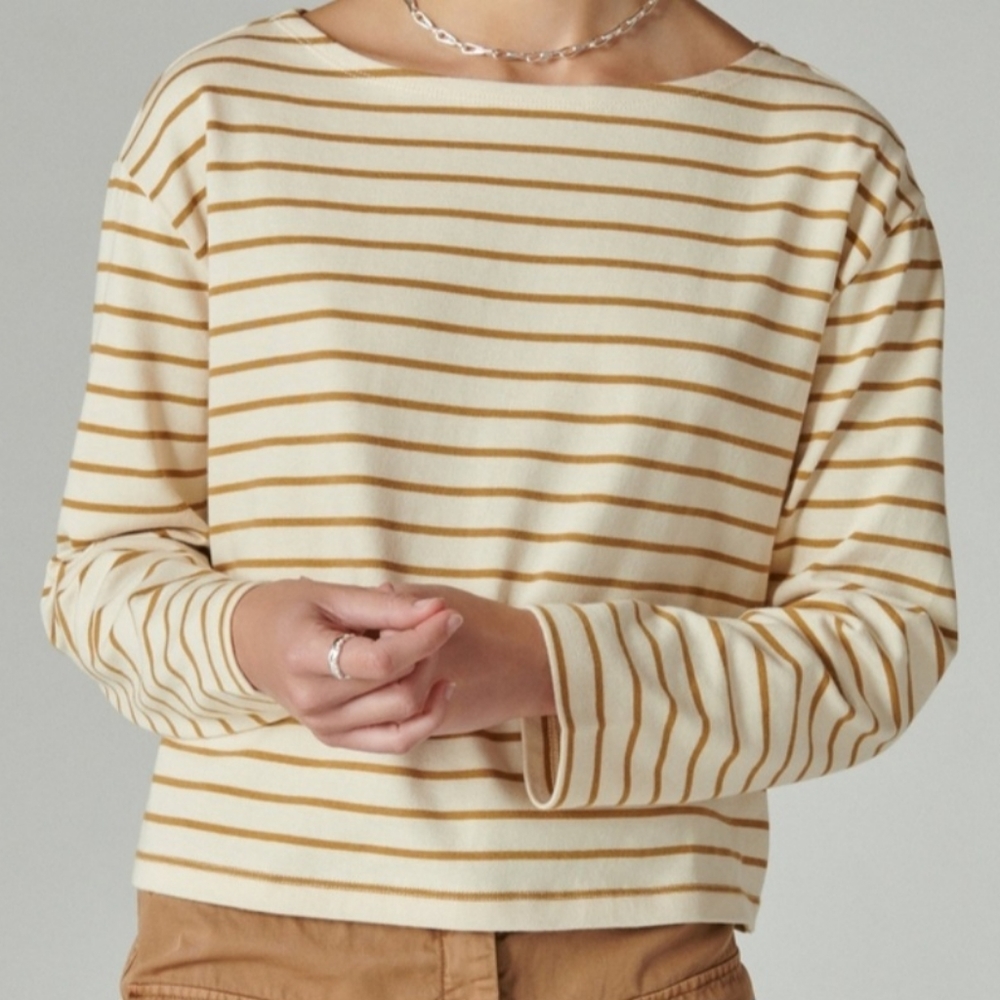 LUCKY brand gold and cream long sleeve t, size S